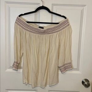 INC International Concepts cream 3/4 sleeve shoulder boho blouse Women’s Medium